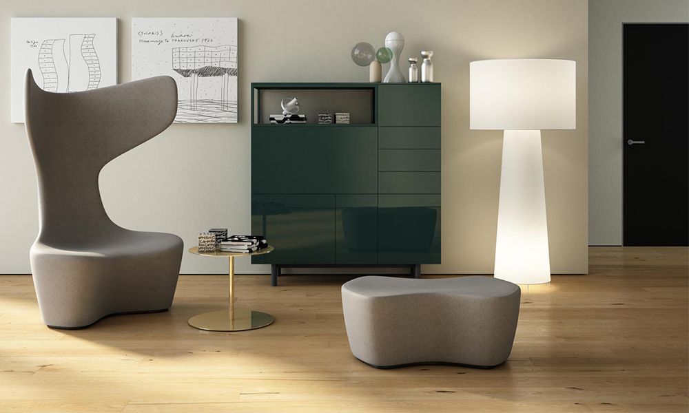 Drum Armchair in fabric/leather