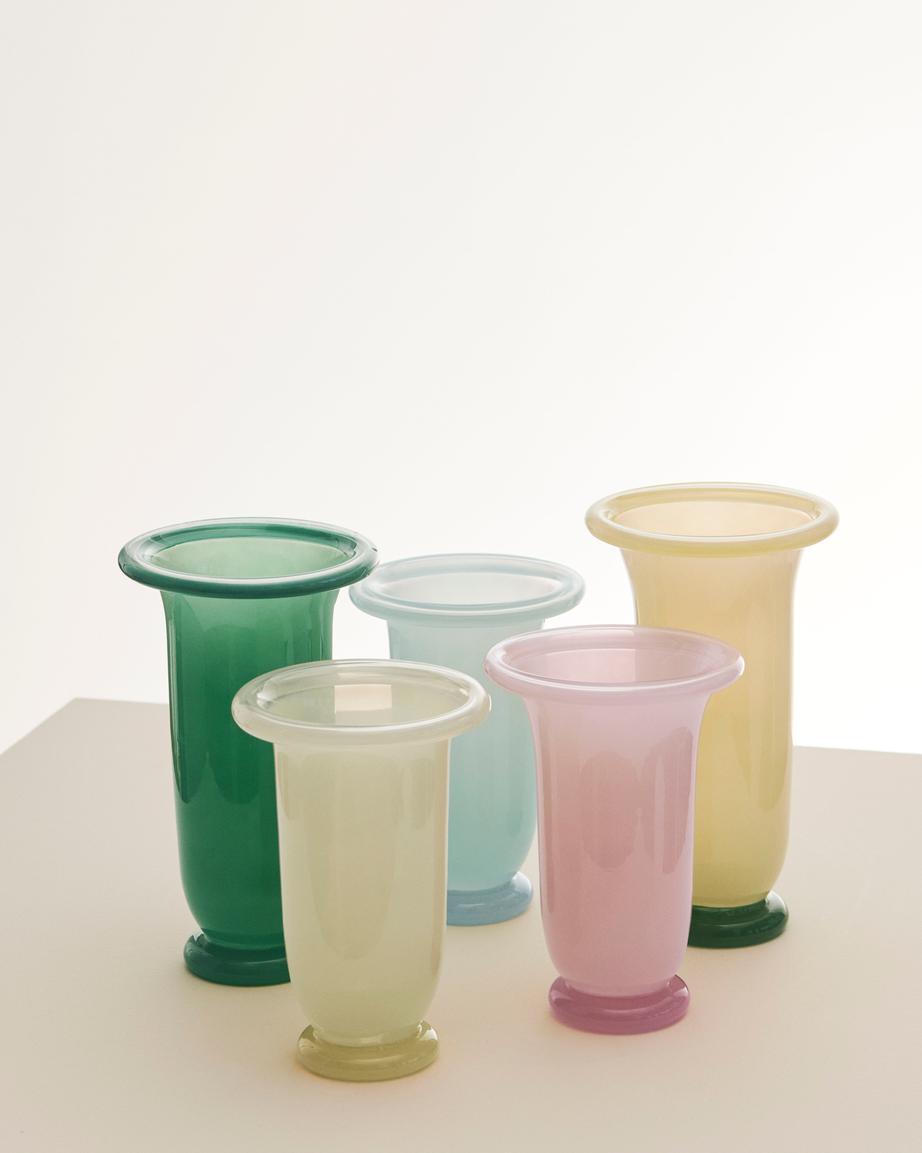 Empire Vase - Large, Sand with Lemon Rim, Green Base