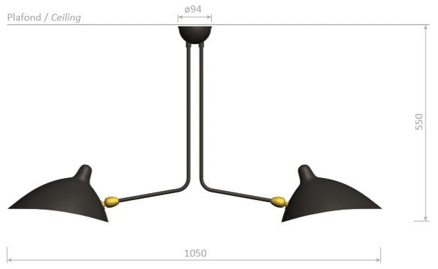 Plafonnier Ceiling Lamp, 2 still arms