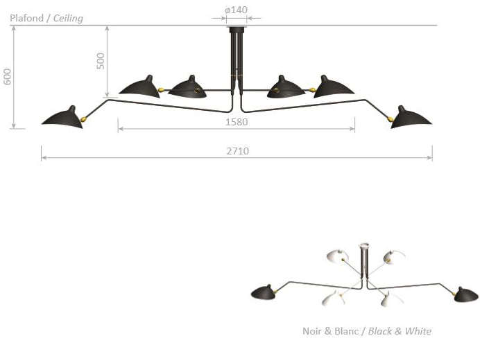 Ceiling Lamp 6 Rot. Arms B&W