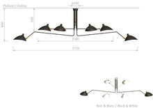Ceiling Lamp 6 Rot. Arms B&W