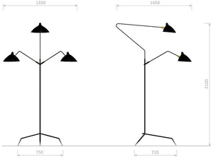 Lampadaire Trois Bras Pivotants