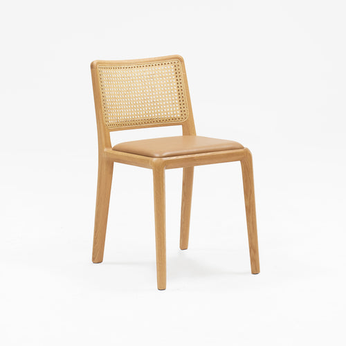 Boardwalk Chair Oak with Rattan Back & Upholstered Seat