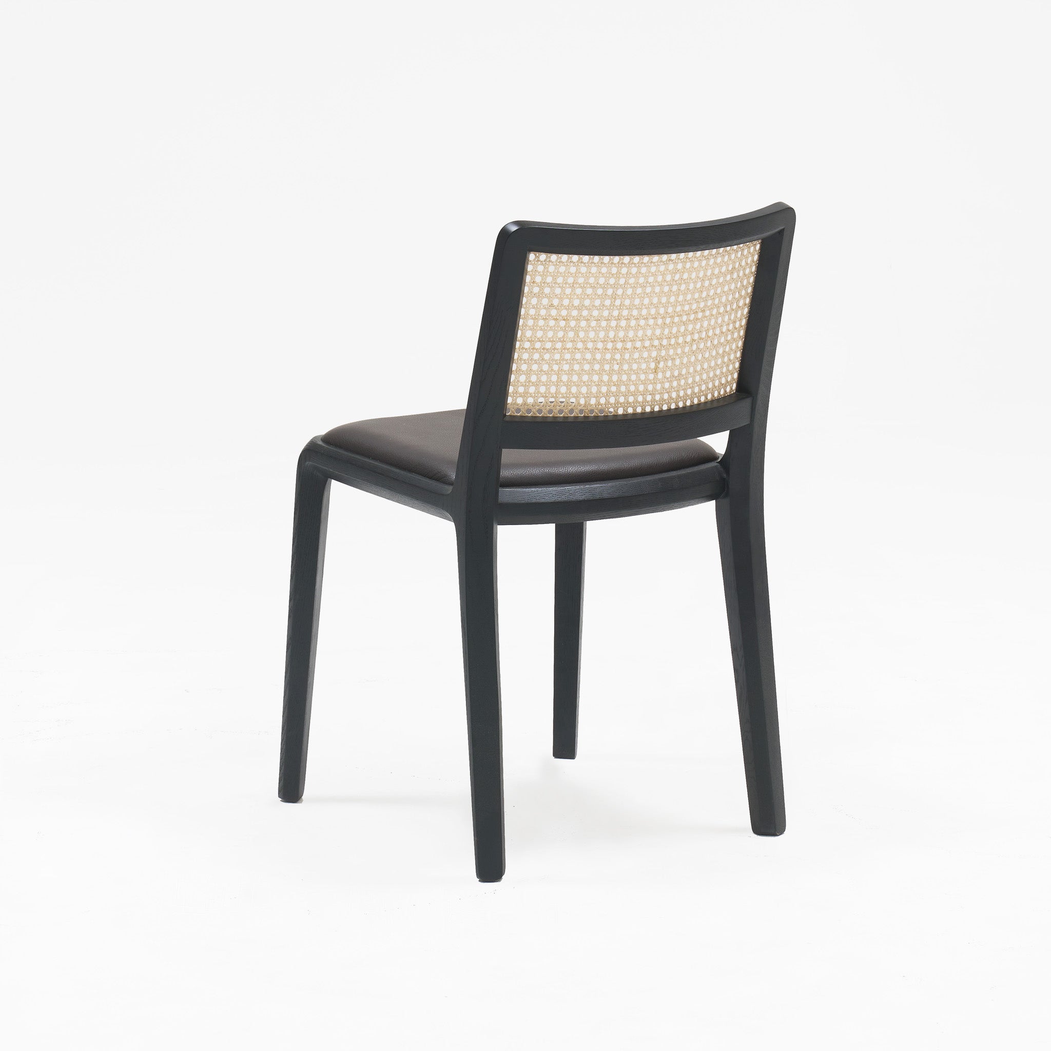 Boardwalk Chair Black Oak with Rattan Back & Upholstered Seat